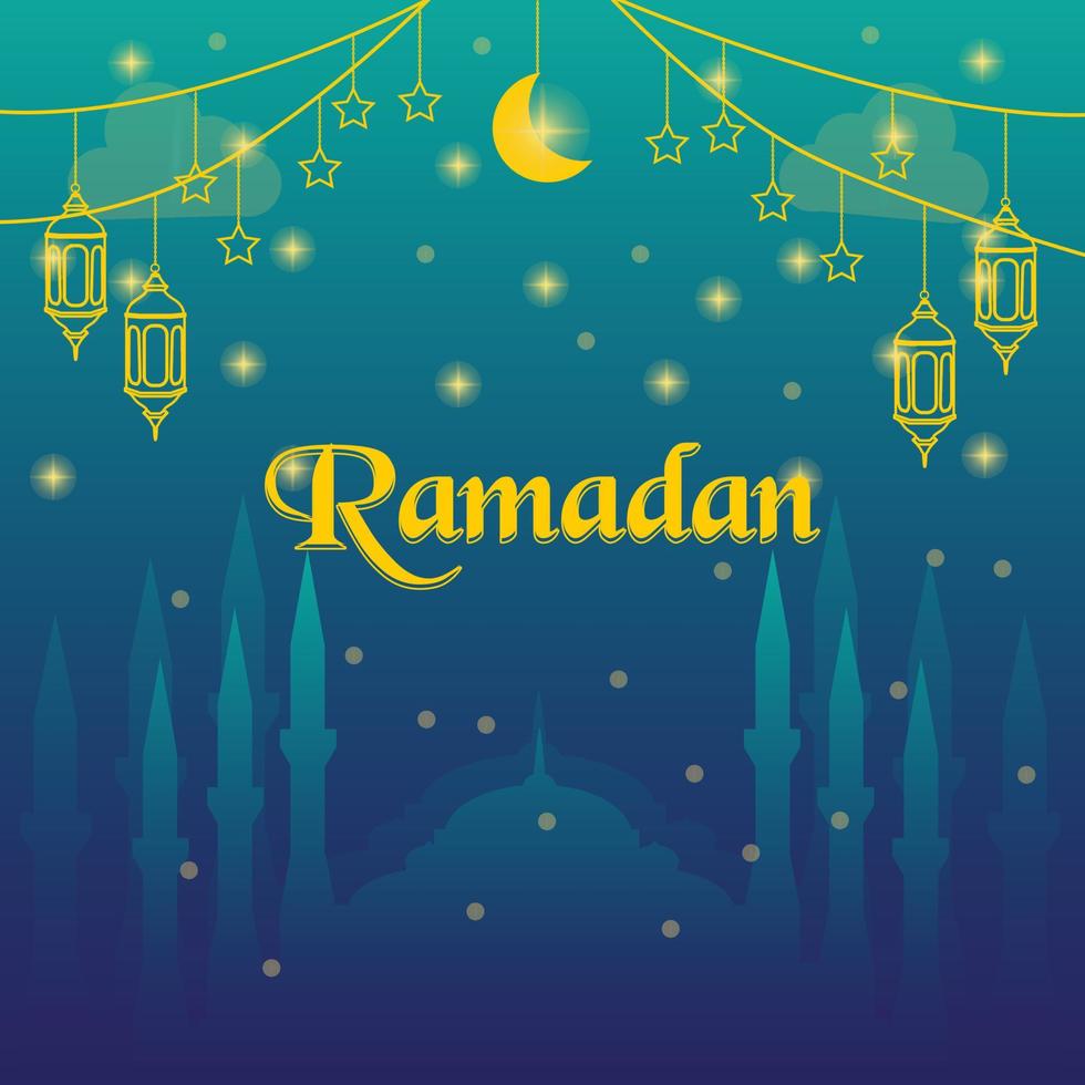 Ramadã kareem, mesquita, lua e estrelas movimento gráfico. simples muçulmano fundo vetor