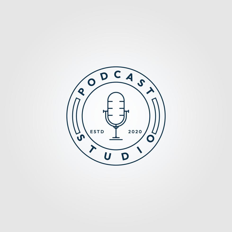 podcast microfone linha arte logotipo ícone minimalista, com emblema vetor ilustração Projeto