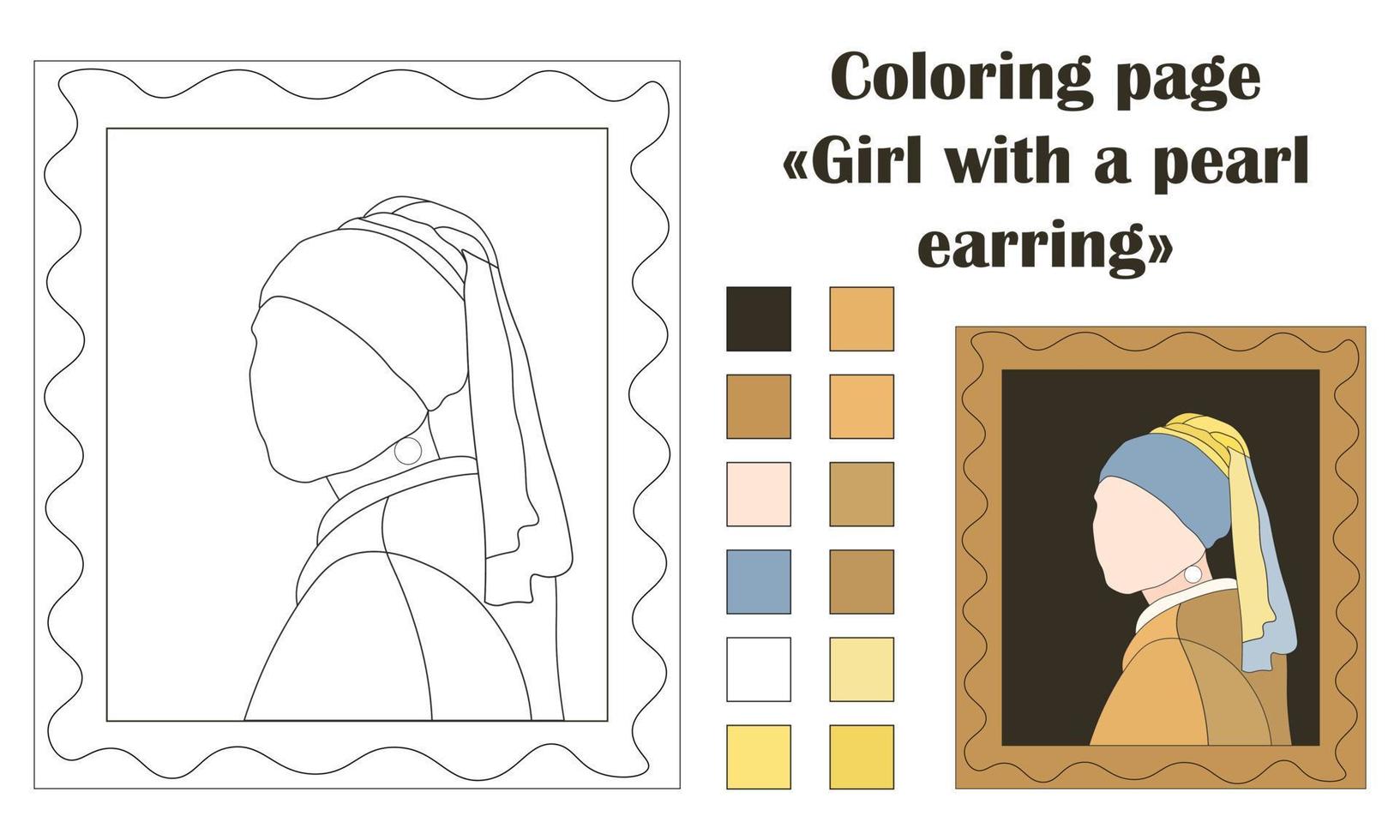 coloração página menina com uma pérola brinco vetor