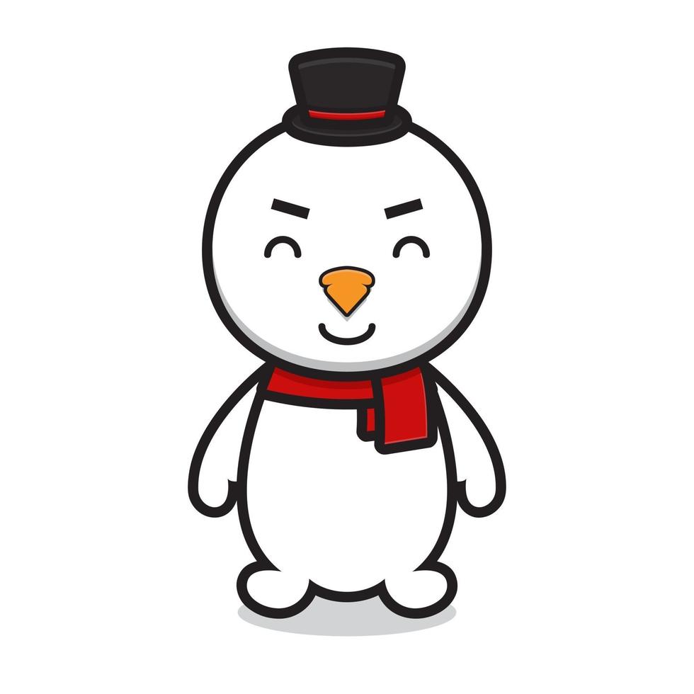 boneco de neve bonito personagem de desenho animado usando chapéu vetor