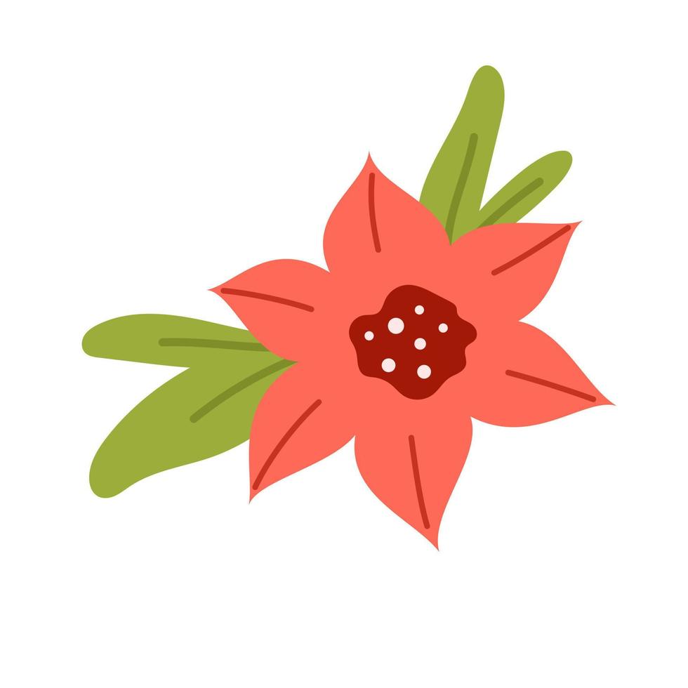 vetor abstrato vermelho flor com folhas. elegância vermelho lírio dentro plano Projeto. florescendo lírio flor dentro vermelho cor. Primavera botânico ilustração.