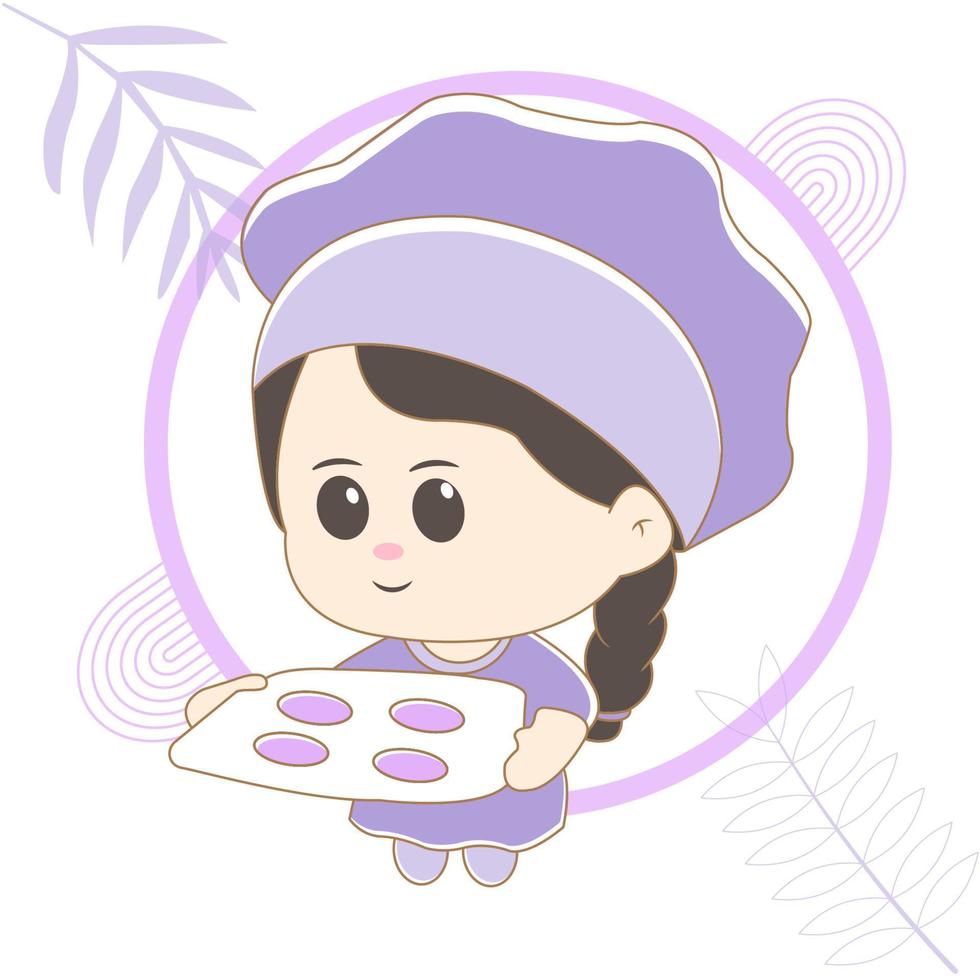 fofa chibi chefe de cozinha personagem vetor