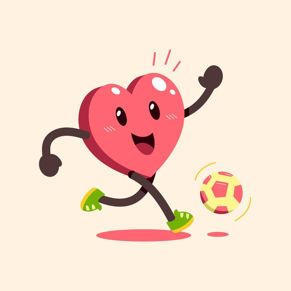 desenho animado saudável coração personagem jogando futebol vetor