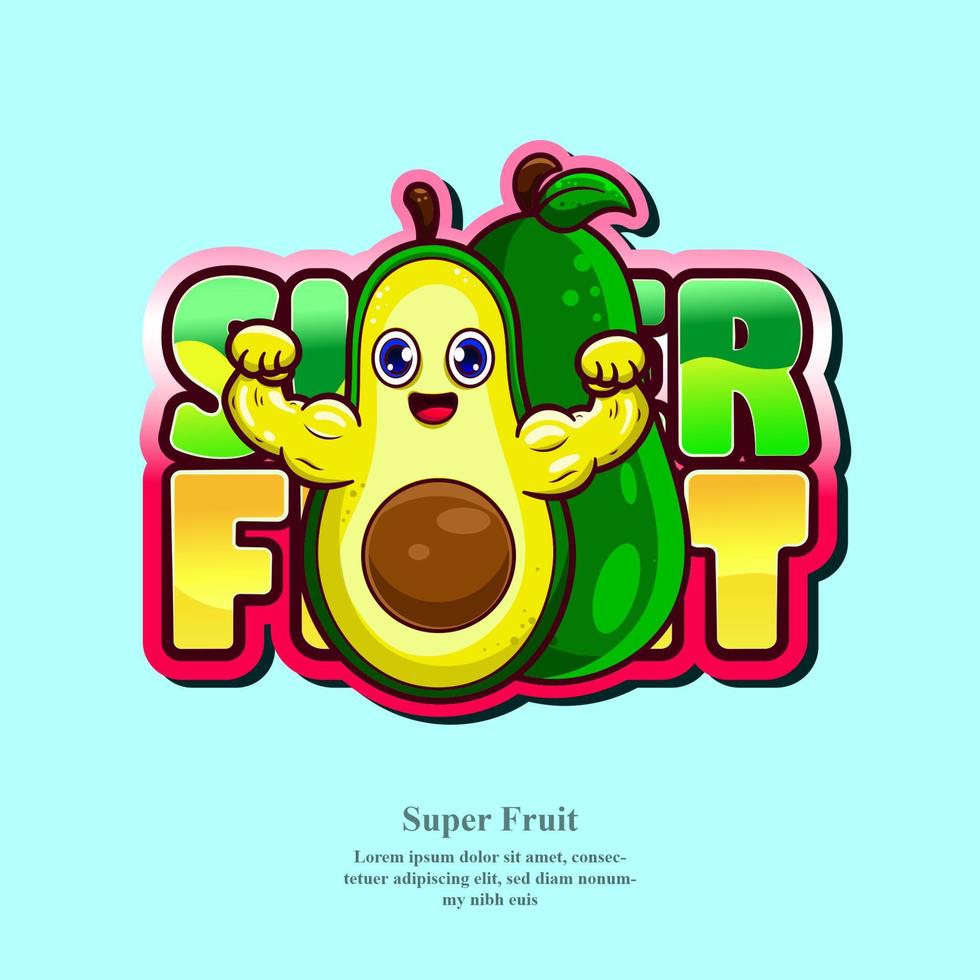 vetor fofa abacate mascote com muscular braços. super fruta logotipo conceito.