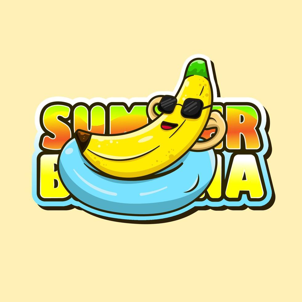 fofa banana mascote vetor em uma flutuador. fofa fruta logotipo.