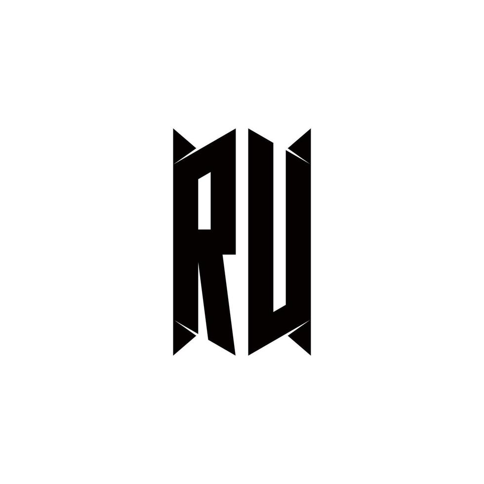 ru logotipo monograma com escudo forma desenhos modelo vetor