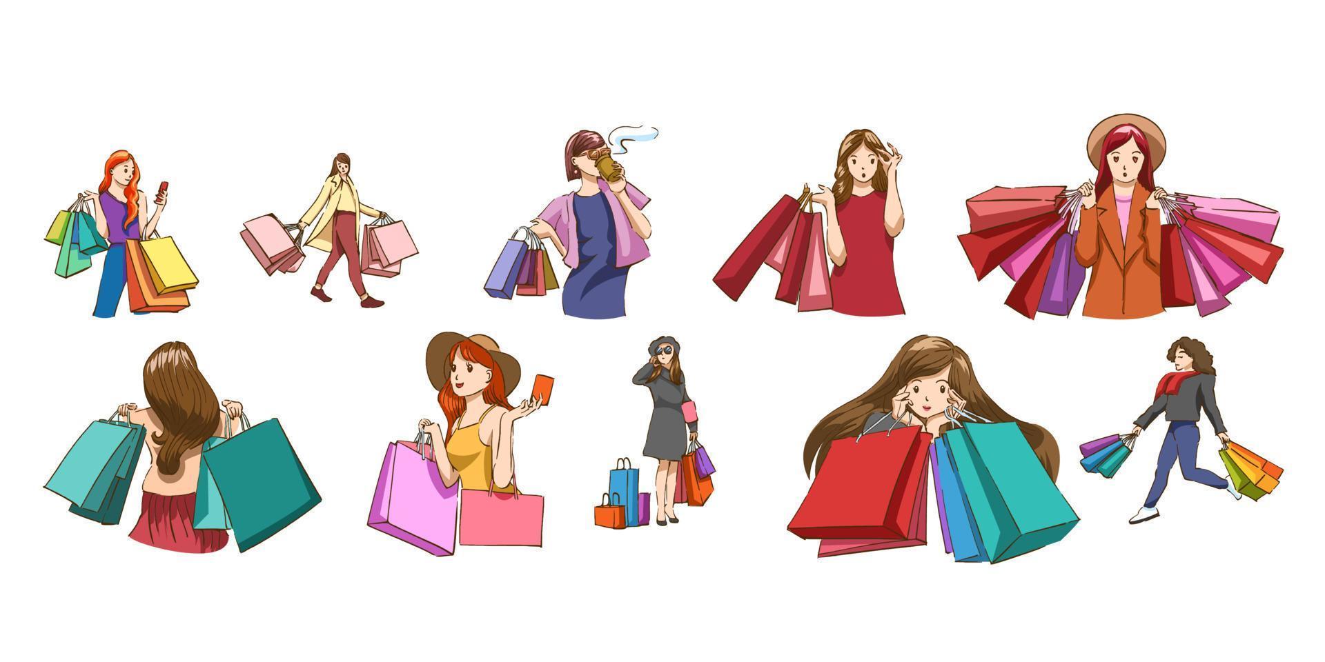 compras vetor conjunto coleção gráfico clipart Projeto