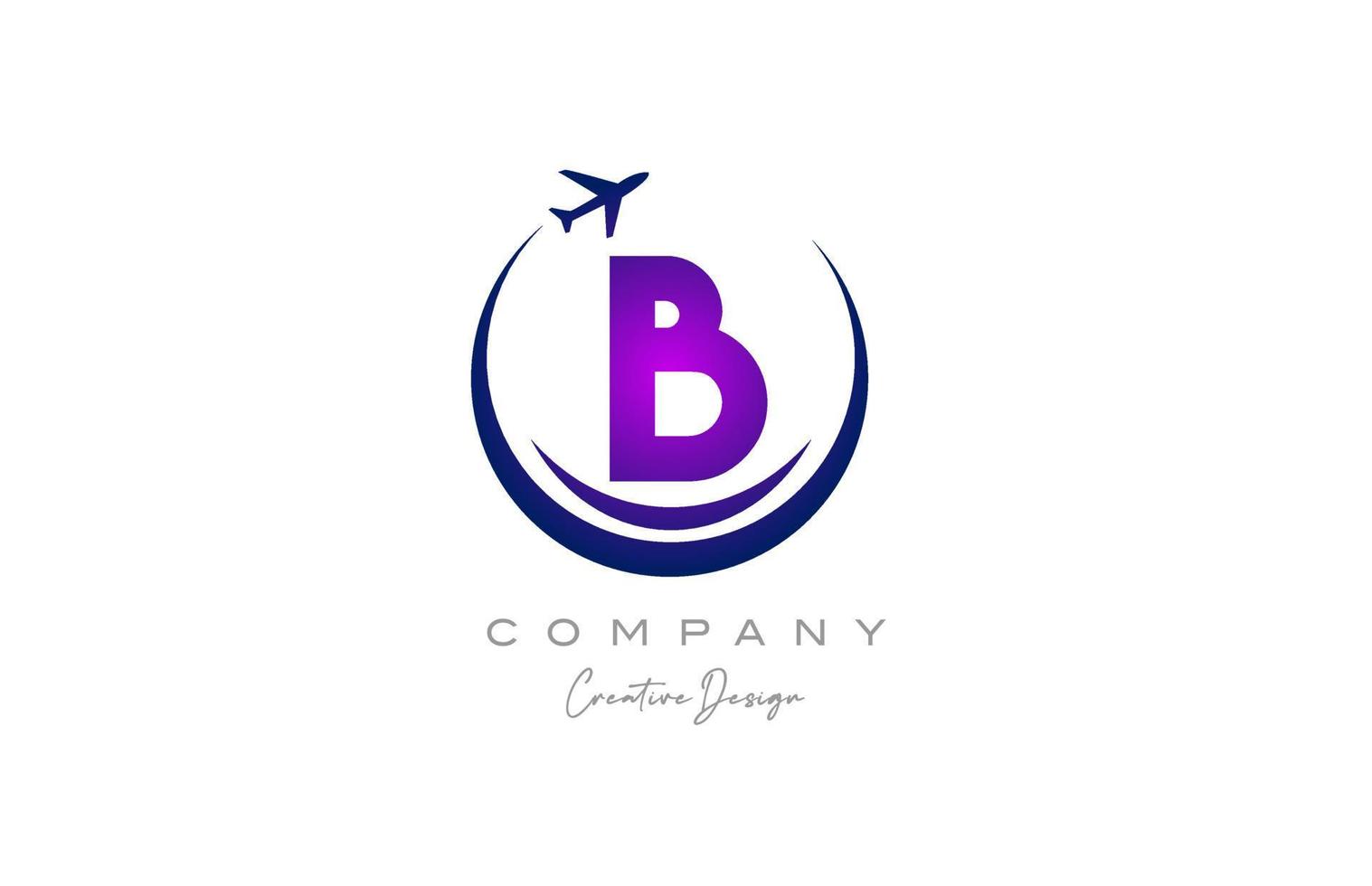 b alfabeto carta logotipo com avião para uma viagem ou reserva agência  dentro roxo. corporativo criativo modelo Projeto para companhia e o negócio  20876076 Vetor no Vecteezy