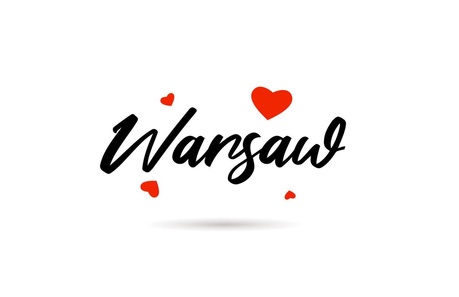 Varsóvia escrito a mão cidade tipografia texto com amor coração vetor