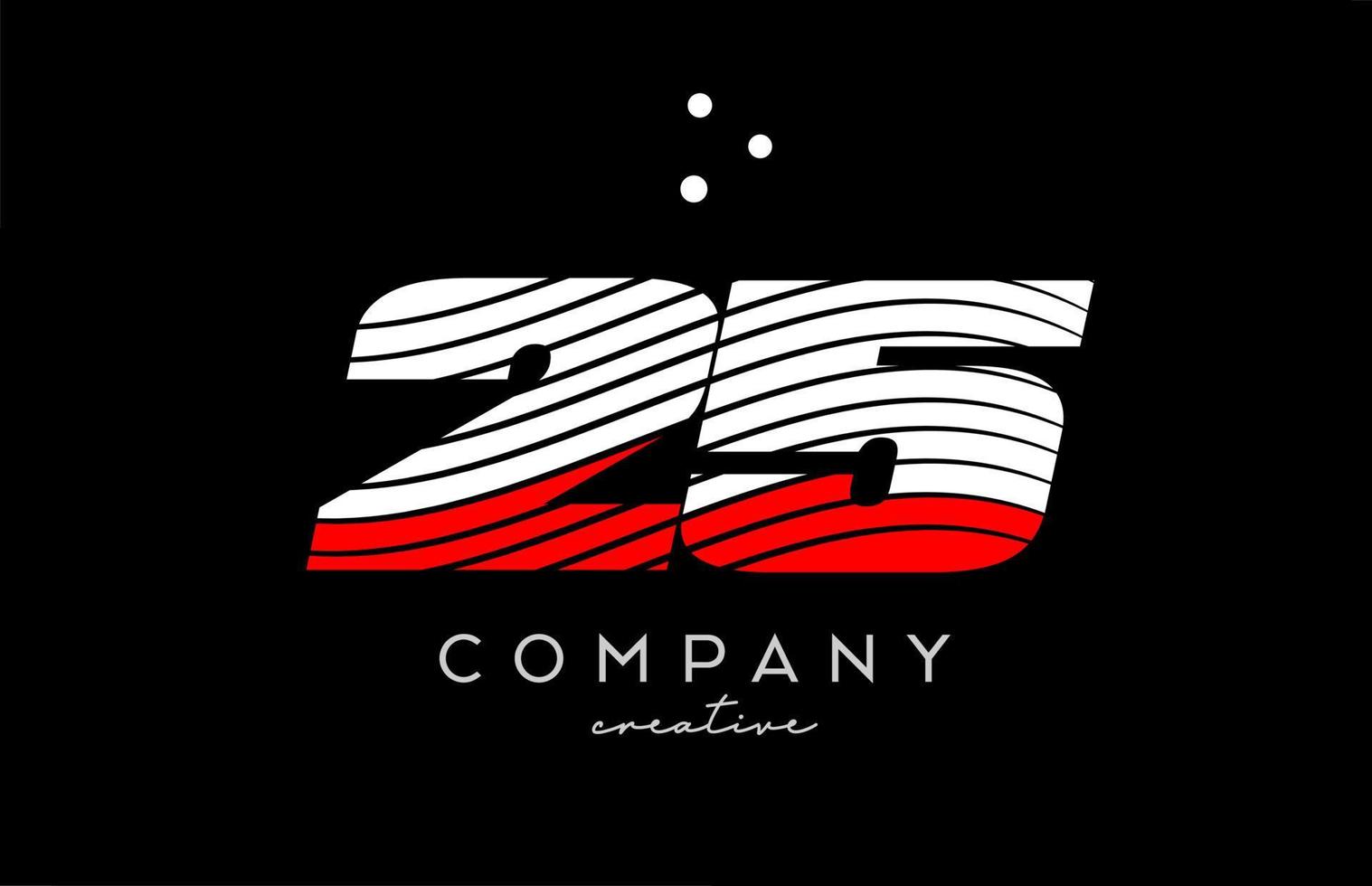 25 número logotipo com vermelho branco linhas e pontos. corporativo criativo modelo Projeto para o negócio e companhia vetor