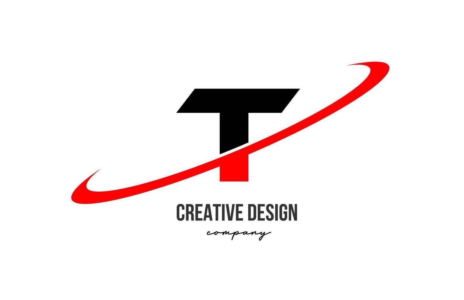 vermelho Preto t alfabeto carta logotipo com grande swoosh. corporativo criativo modelo Projeto para o negócio e companhia vetor