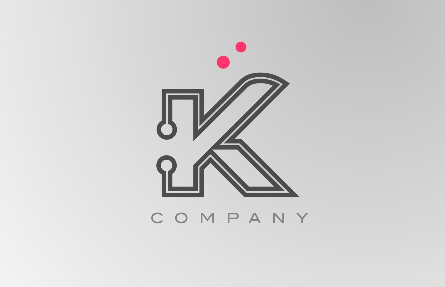 Rosa cinzento k alfabeto carta logotipo ícone Projeto com linha e ponto. criativo modelo para o negócio e companhia vetor
