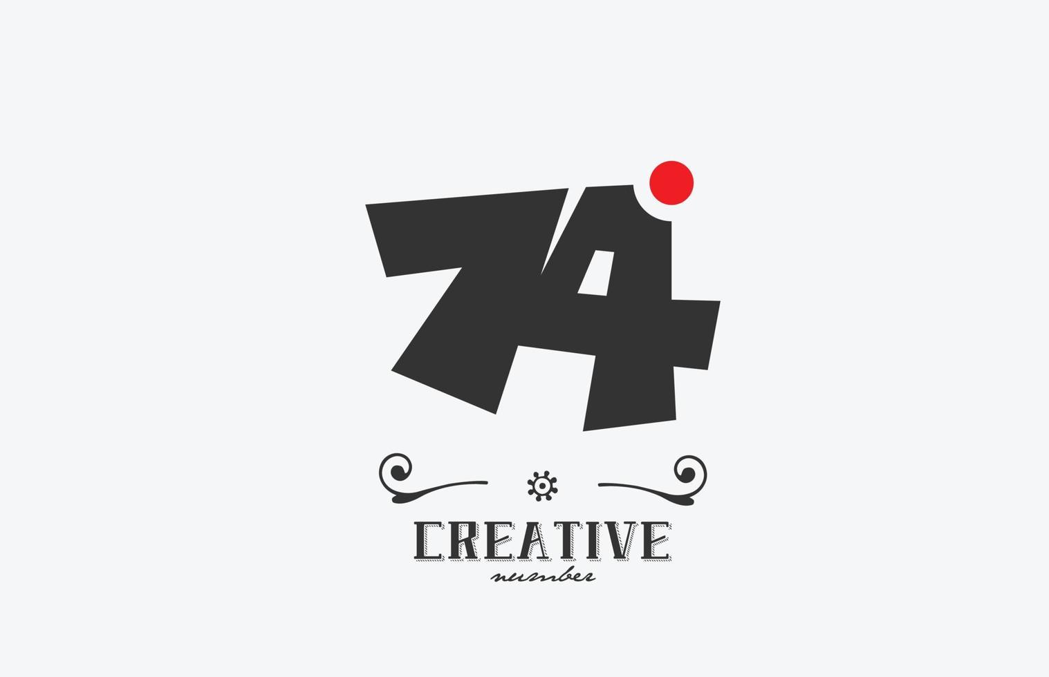 cinzento 74 número logotipo ícone Projeto com vermelho ponto. criativo modelo para companhia e o negócio vetor