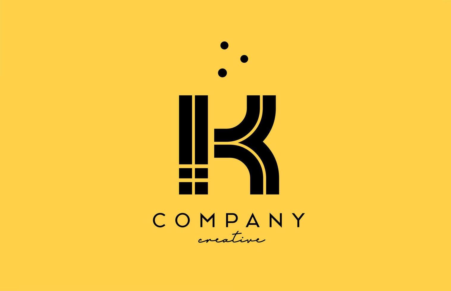k amarelo Preto alfabeto carta logotipo com linhas e pontos. corporativo criativo modelo Projeto para companhia e o negócio vetor