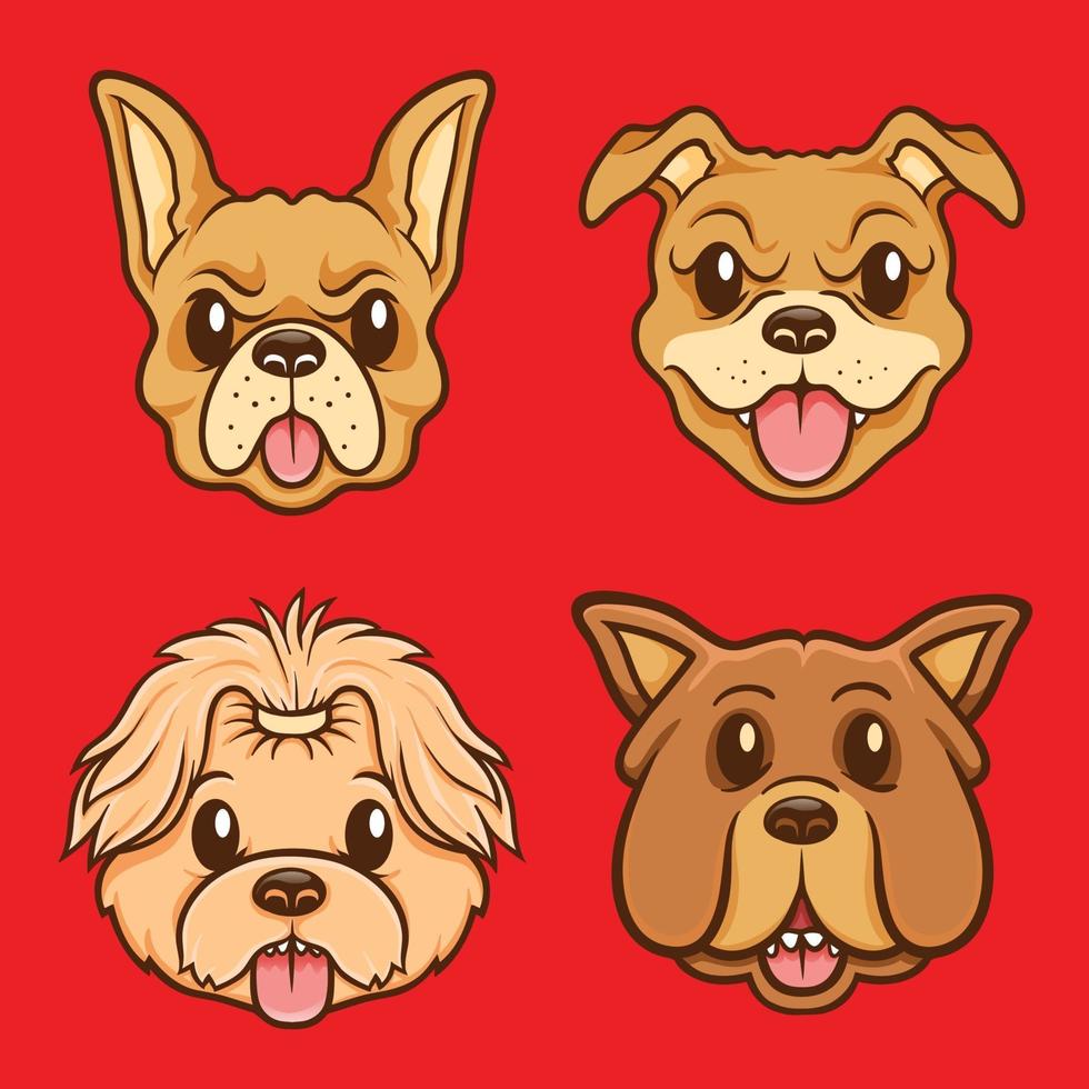 conjunto de ilustração de personagem de cara de cachorro fofo vetor