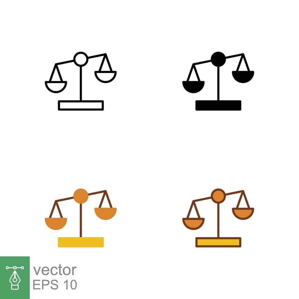 balanças ícone em diferente estilo. contorno, sólido, plano, preenchidas contorno. Libra, equilíbrio, comparação, comparar, jurídico, lei, justiça conceito. vetor ilustração isolado em branco fundo. eps 10.