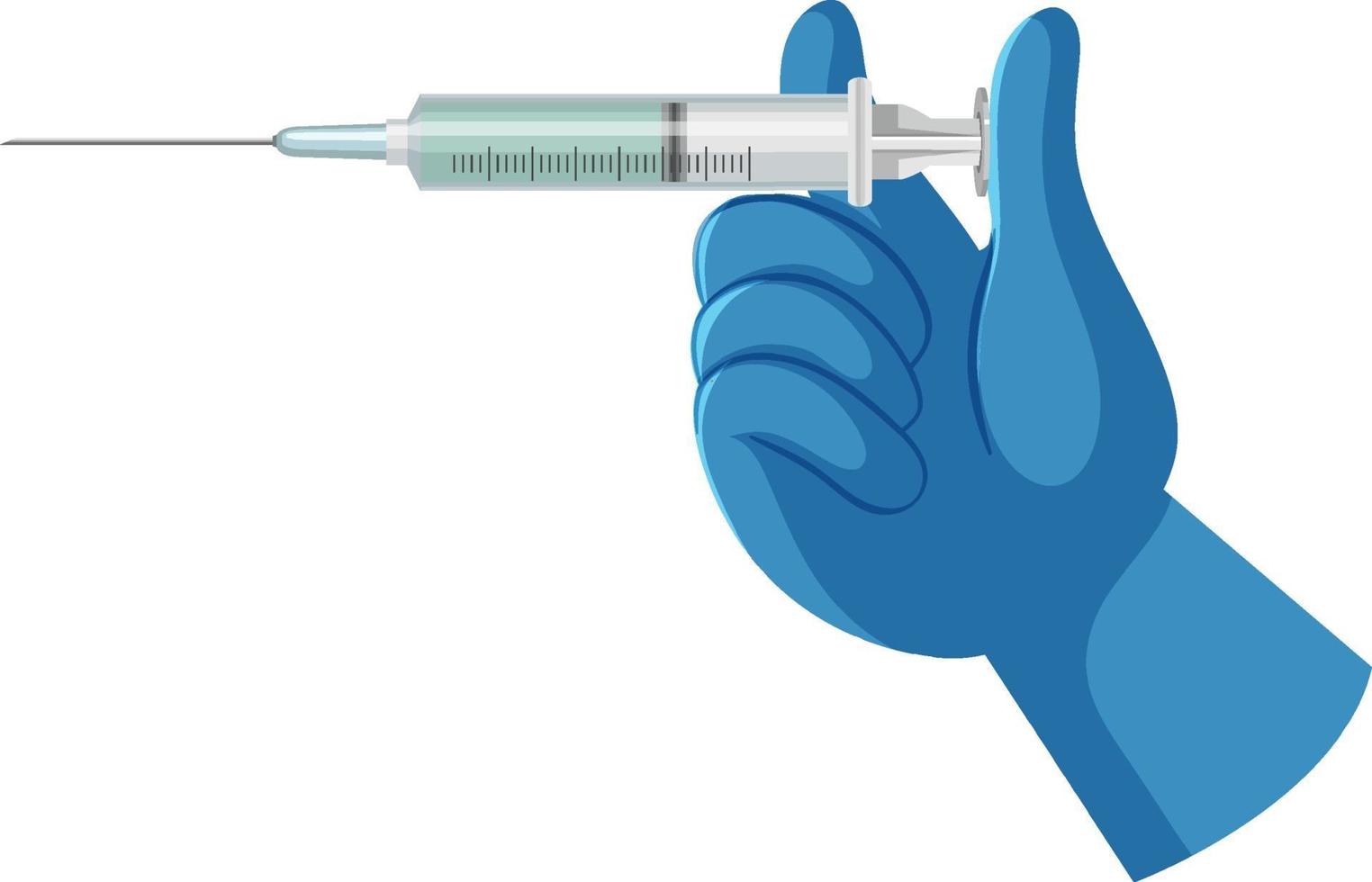 mãos segurando uma seringa de vacina em fundo branco vetor
