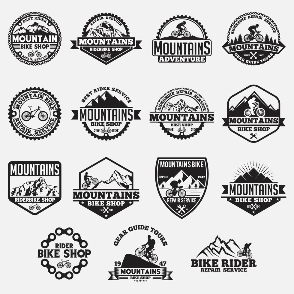 Conjunto de logotipos e emblemas de mountain bike vetor