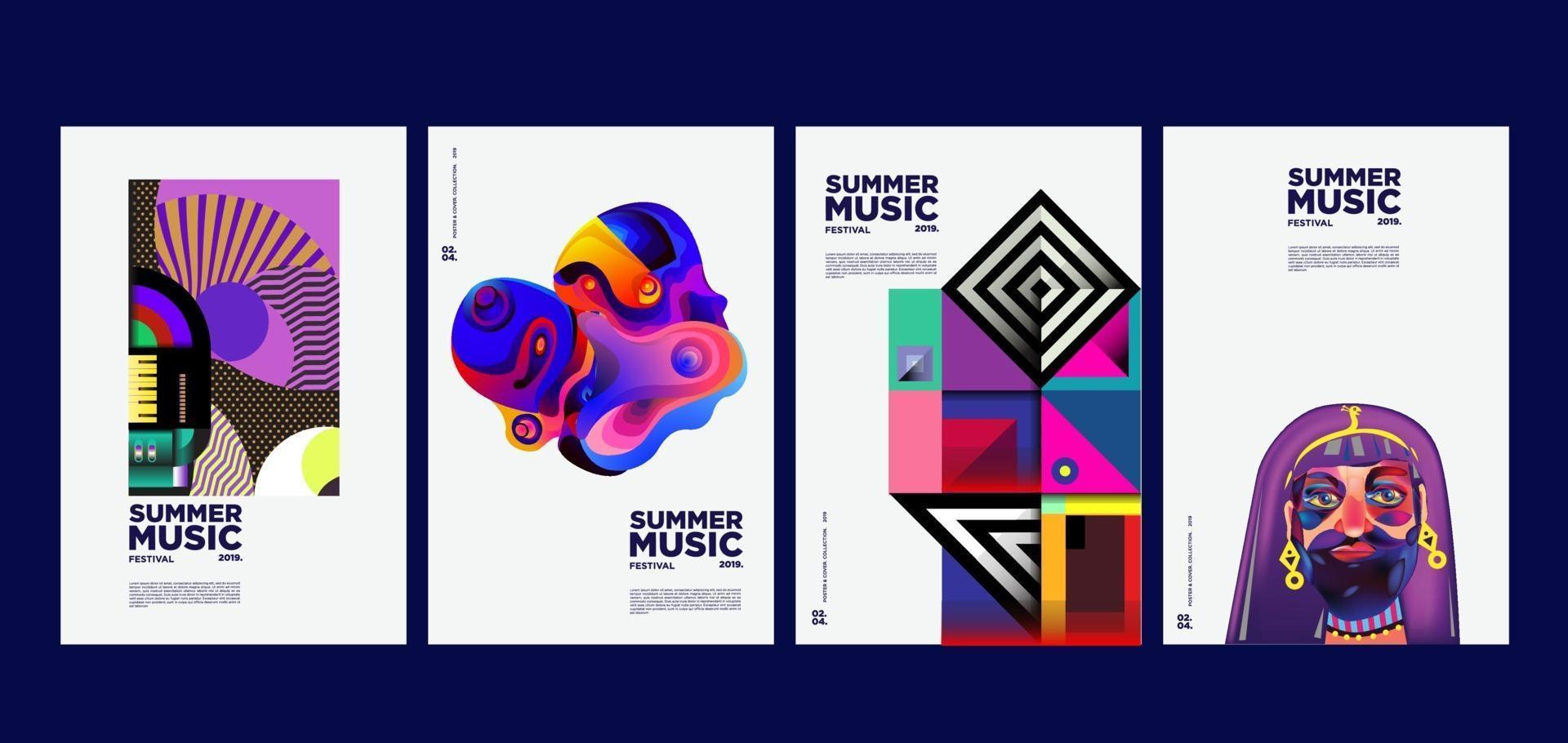 conjunto de cartazes de música e festival de arte nas férias de verão vetor