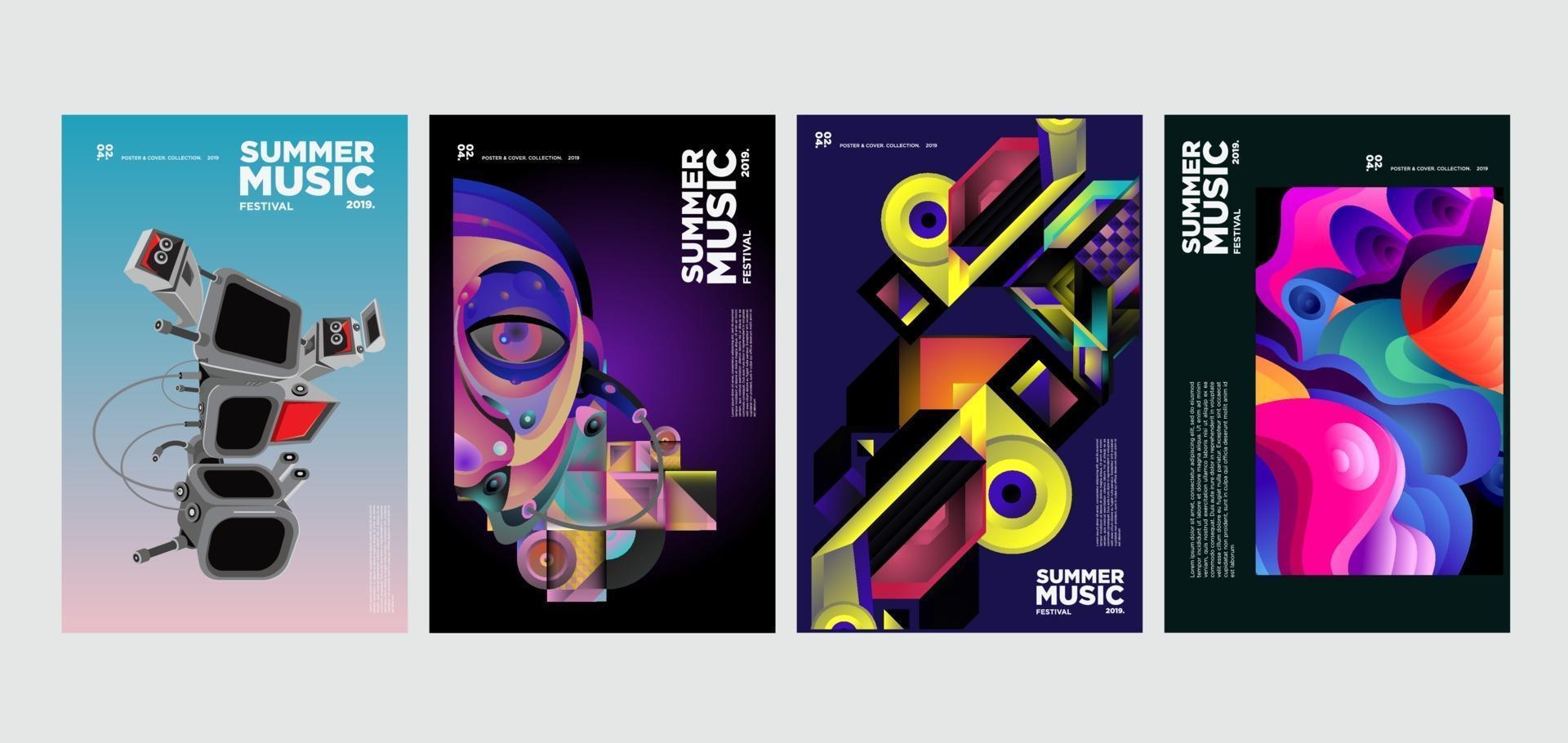 conjunto de cartazes de música e festival de arte nas férias de verão vetor