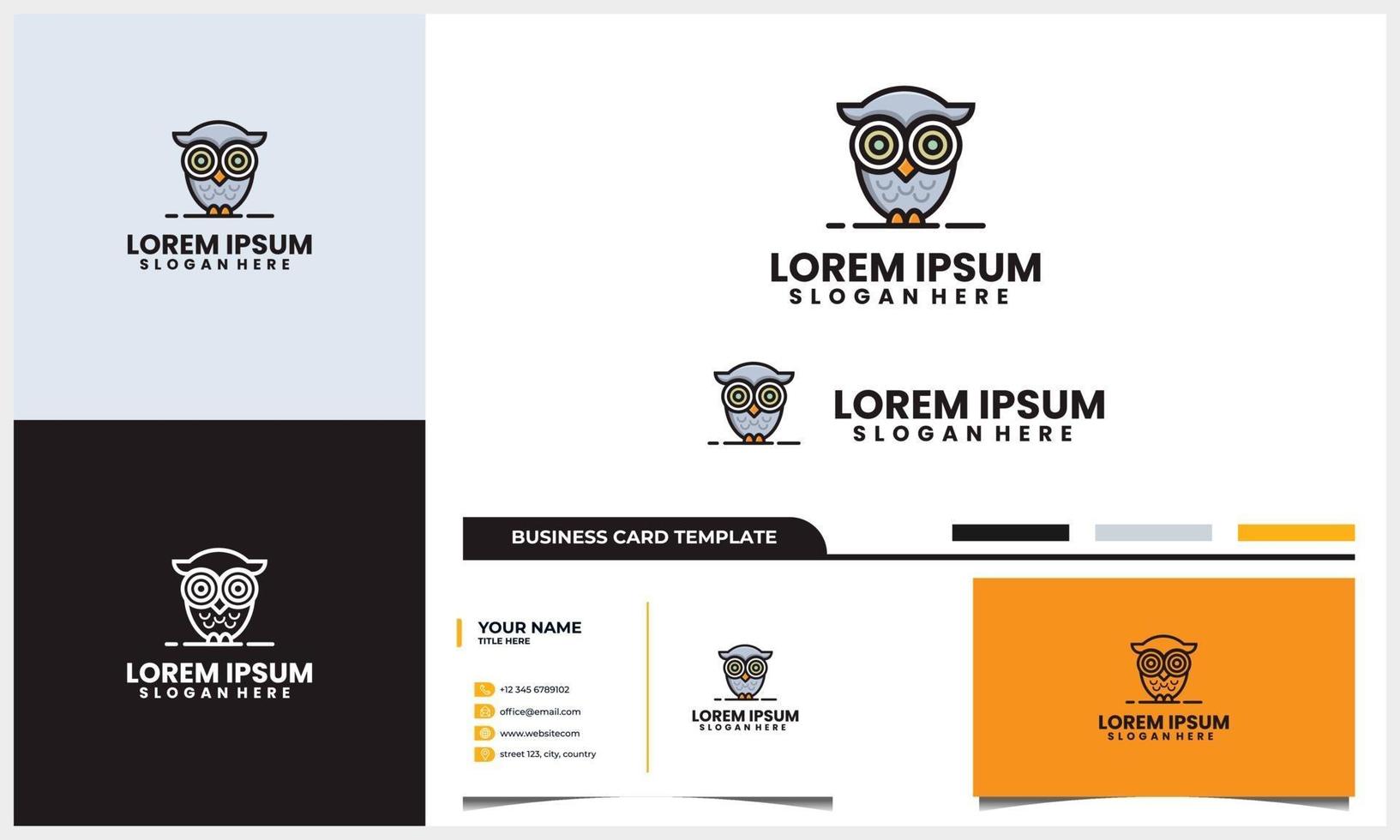 logotipo moderno e bonito da coruja com modelo de design de cartão de visita vetor