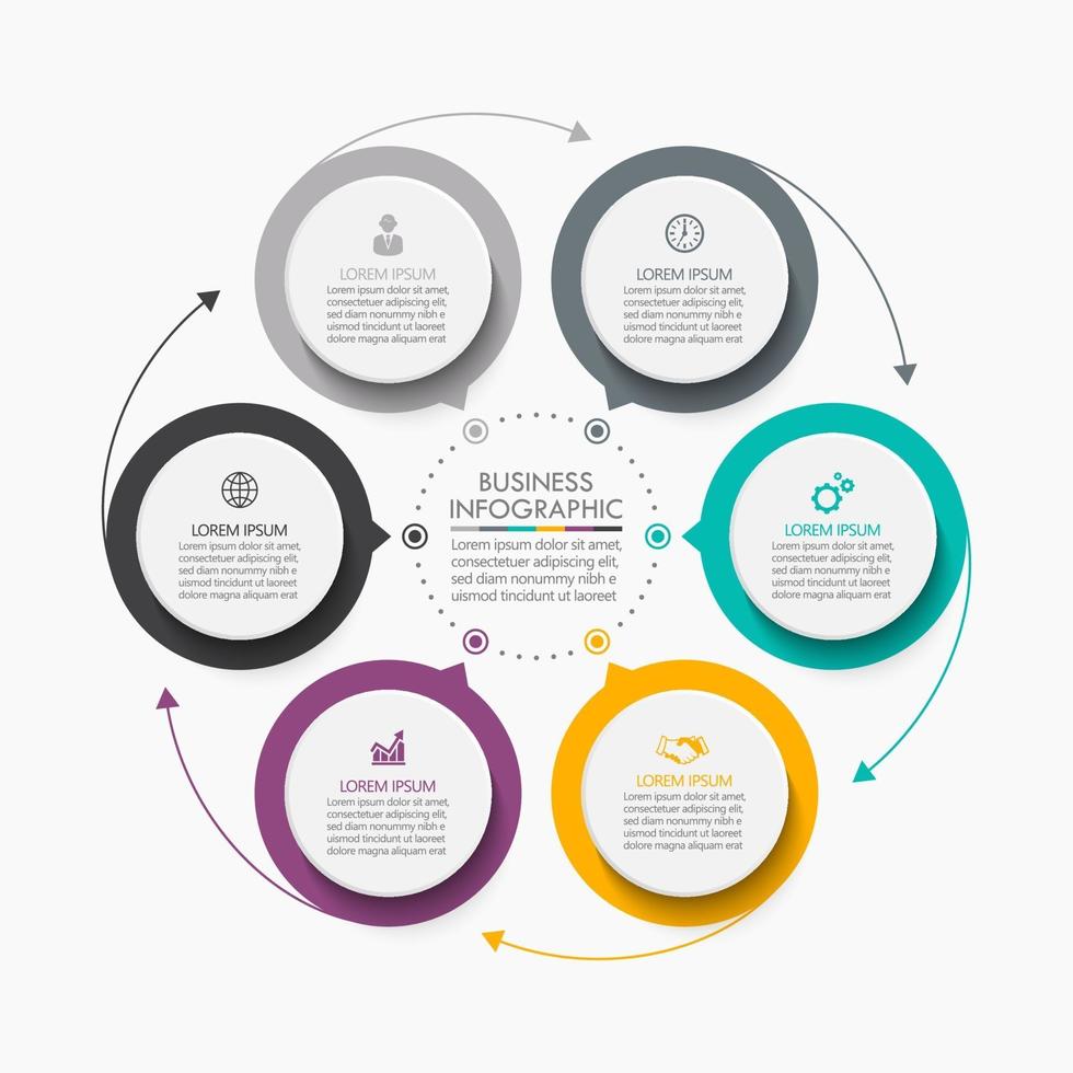 modelo de infográfico de seta de círculo com 6 opções. vetor