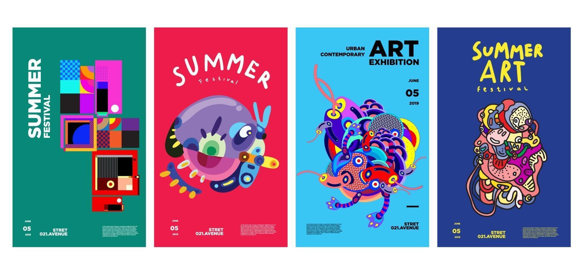 exposição de arte e cultura de verão design de pôster colorido vetor