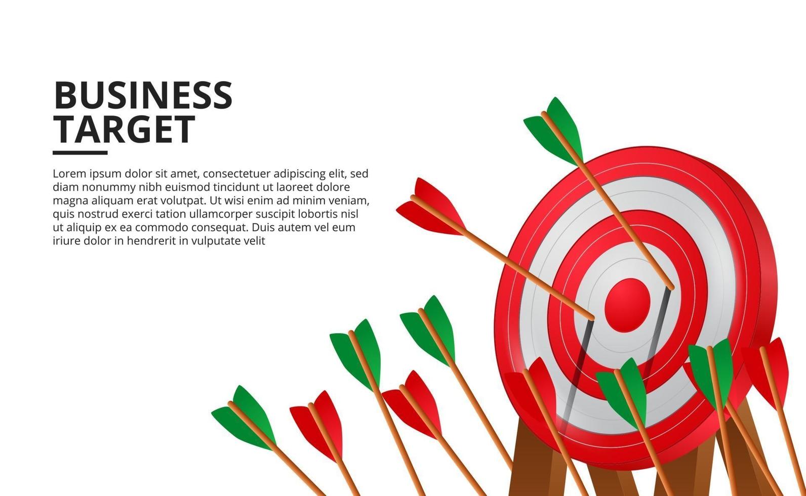 seta de tiro com arco no alvo vermelho 3d. conceito de ilustração de realização de meta de negócios vetor