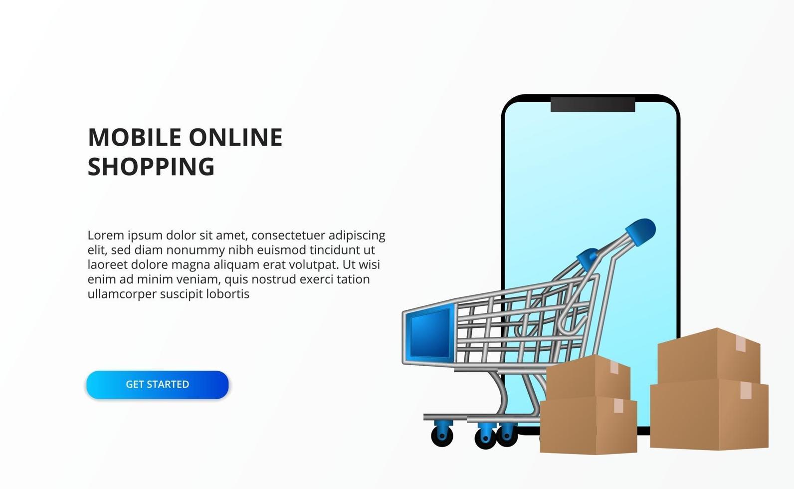 conceito de compras online com smartphone com carrinho e embalagem de papelão vetor