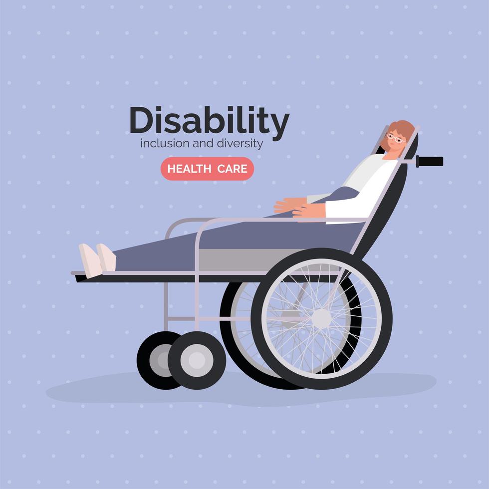 cartaz de conscientização sobre deficiência com uma mulher em um desenho vetorial de cadeira de rodas vetor