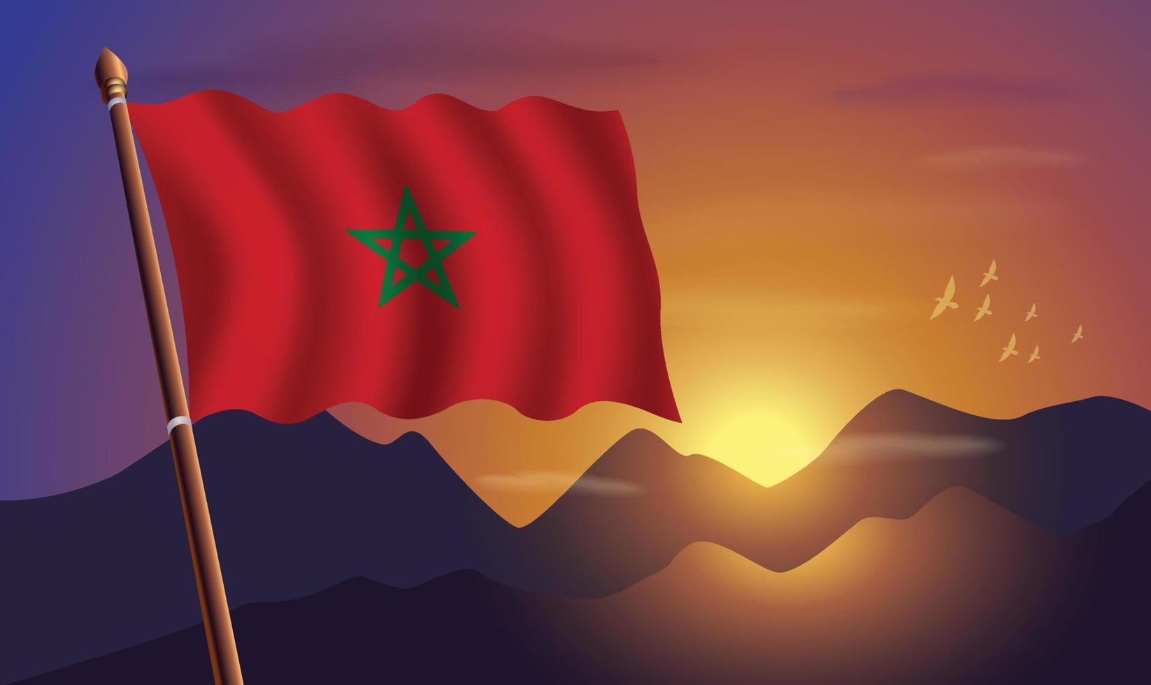 Marrocos bandeira com montanhas e pôr do sol dentro a fundo vetor
