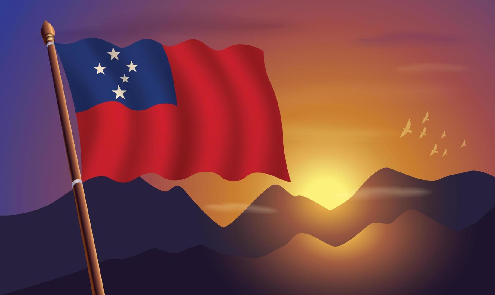 ocidental samoa bandeira com montanhas e pôr do sol dentro a fundo vetor