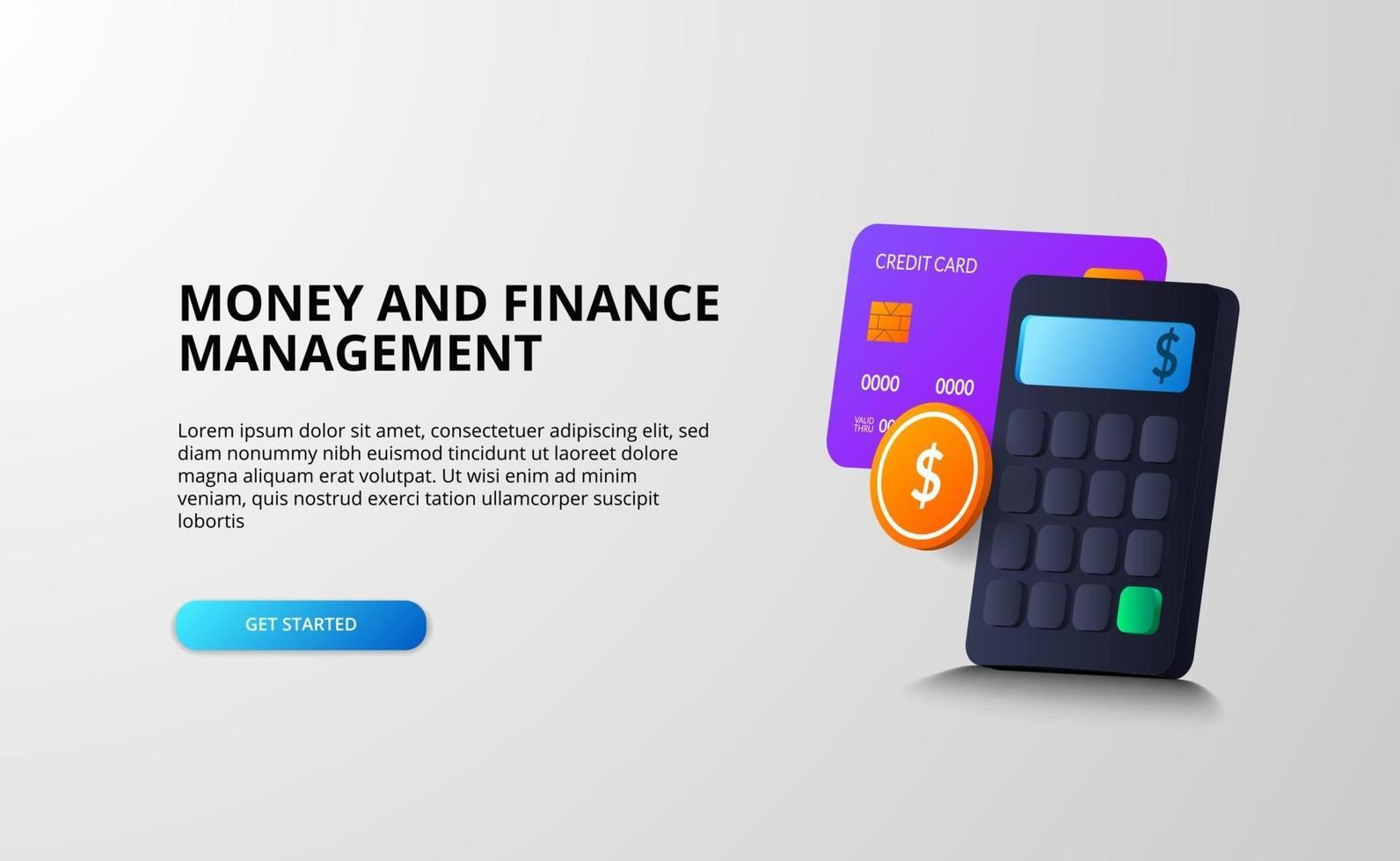 Conceito de ilustração 3D de gestão de dinheiro e finanças com cálculo, análise, impostos vetor