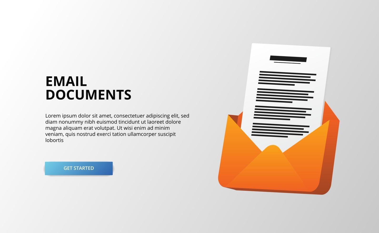 Documento 3D Arquivo em Papel Documento Correio Mensagem de Email para Ilustração de Negócios vetor