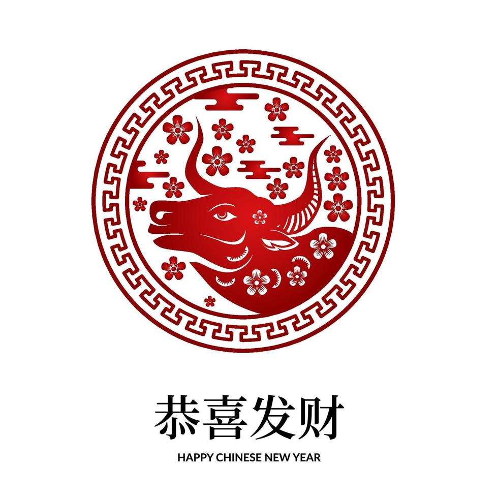 cor vermelha sorte sorte com animal do zodíaco boi modelo de banner do ano novo chinês vetor