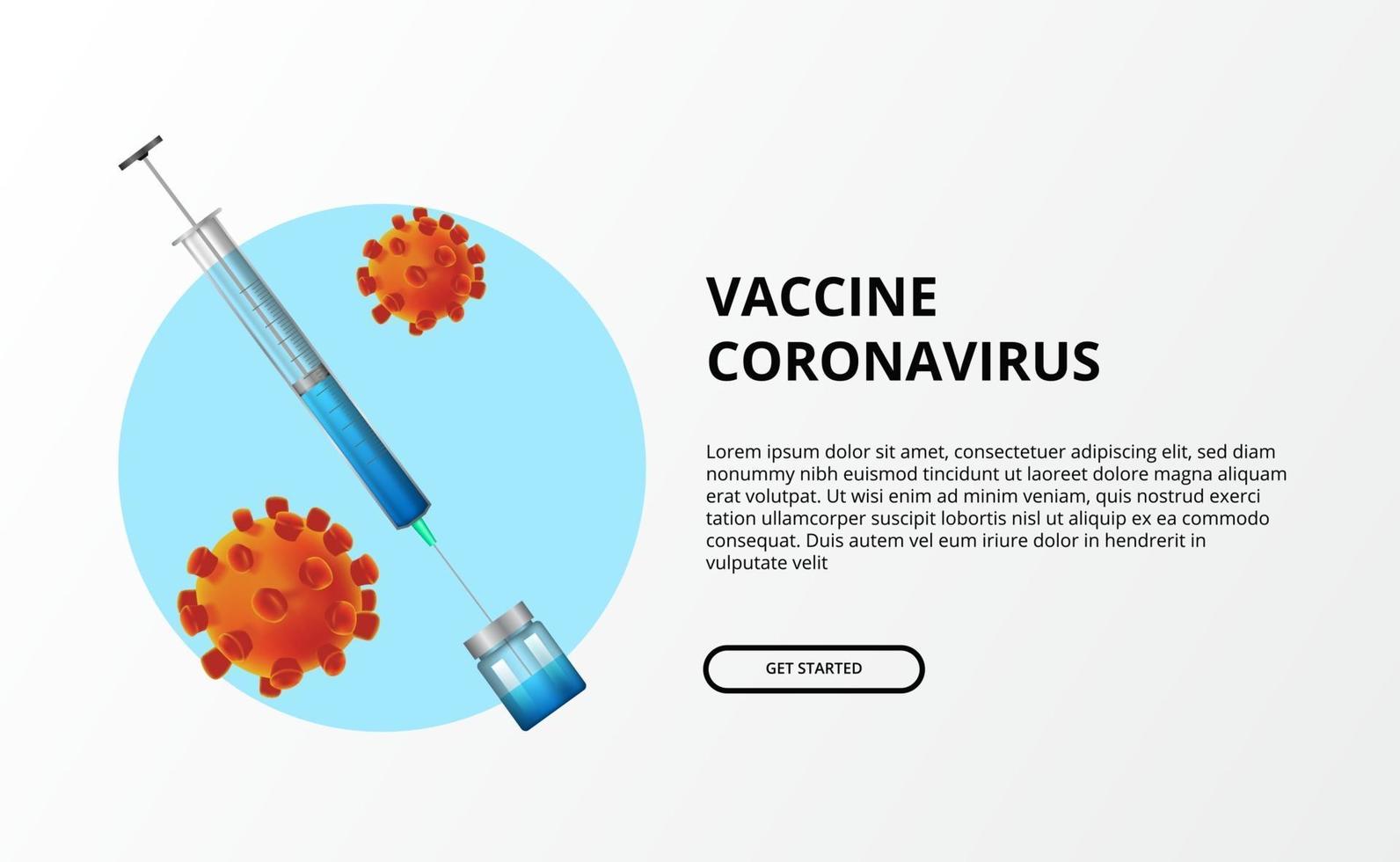 lutar contra o coronavírus. vacina de covid-19. conceito de ilustração de seringa e conceito de bactérias de vírus 3d. vetor
