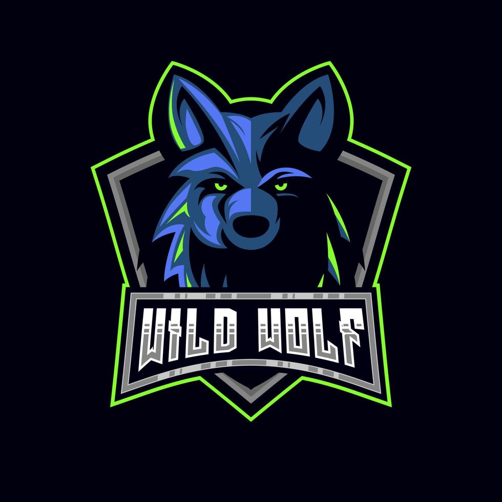 Lobo e-sport jogos logotipo. Lobo cabeça logotipo mascote vetor ilustração modelo