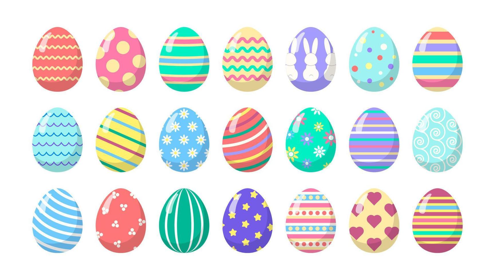 desenho animado chique Páscoa ovos coleção dentro pastel cores. isolado vetor ovos conjunto com diferente padrões