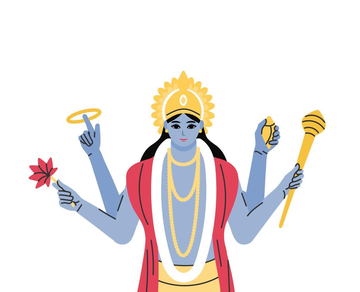 indiano Deus senhor vishnu. étnico divindade do hinduísmo mitologia. vetor ilustração Projeto