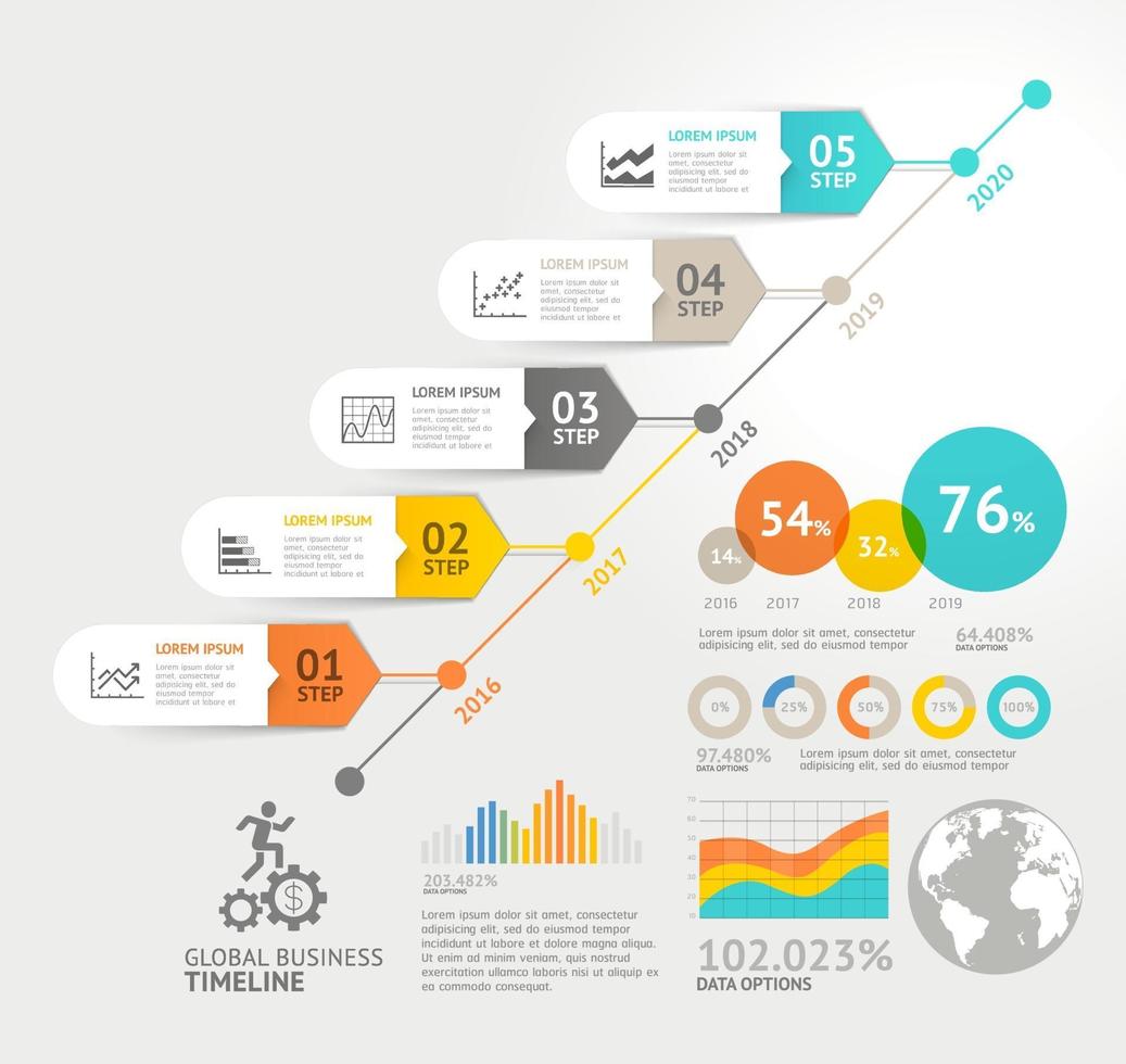 modelo de elementos de cronograma de negócios. ilustrações vetoriais. pode ser usado para layout de fluxo de trabalho, banner, diagrama, opções de número, design web, modelo de infográfico. vetor