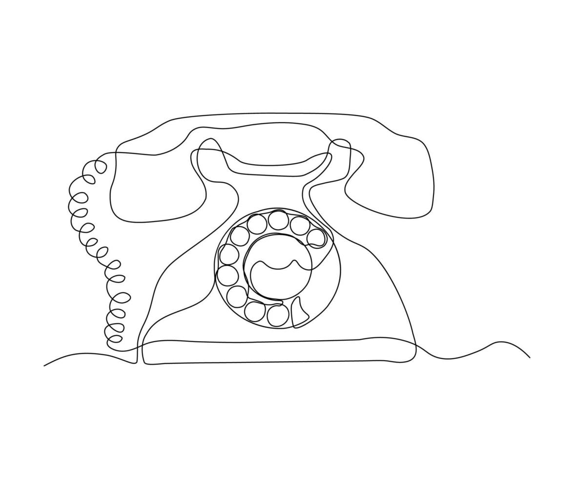 velho telefone, Antiguidade com uma rotativo discar, desenhado à mão, contínuo monolinha, desenhando dentro 1 linha vetor