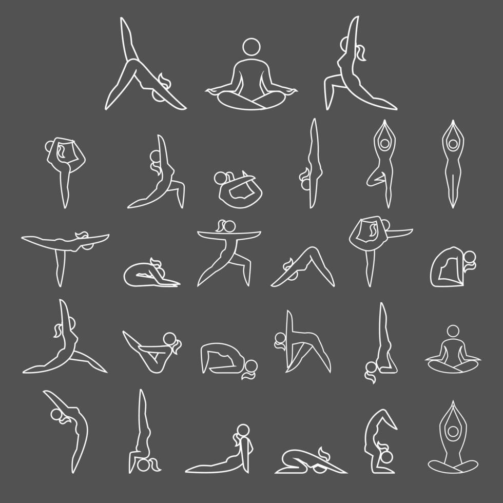 mulher ioga posa ícones. ilustrações vetoriais. vetor