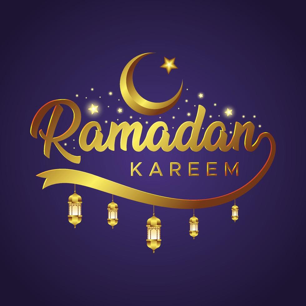 Ramadã kareem Inglês dourado tipografia decoração vetor