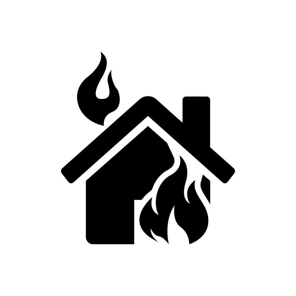 fogo linha vetor ícone. casa construção dentro chamas ilustração placa. seguro símbolo.