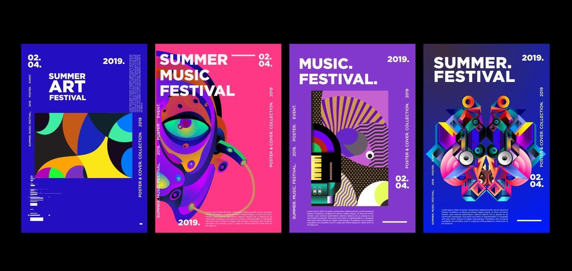 conjunto de pôster de festival de arte e música de verão vetor