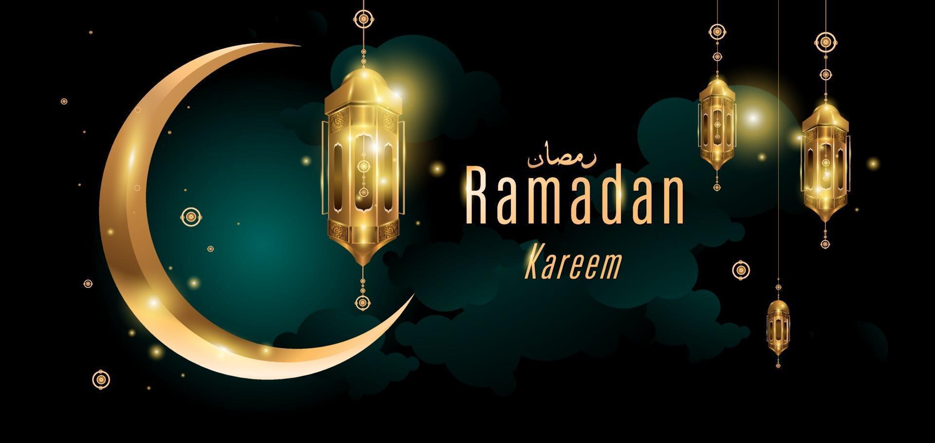 cartão de felicitações da mesquita dourada islâmica ramadan kareem vetor