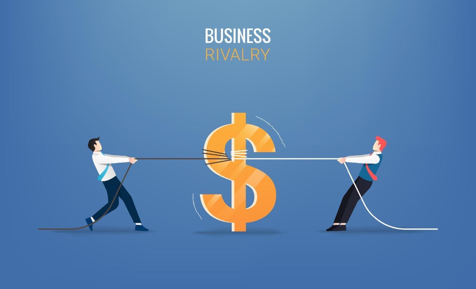 empresários puxam a corda com o ícone de dinheiro. ilustração vetorial de rivalidade empresarial vetor