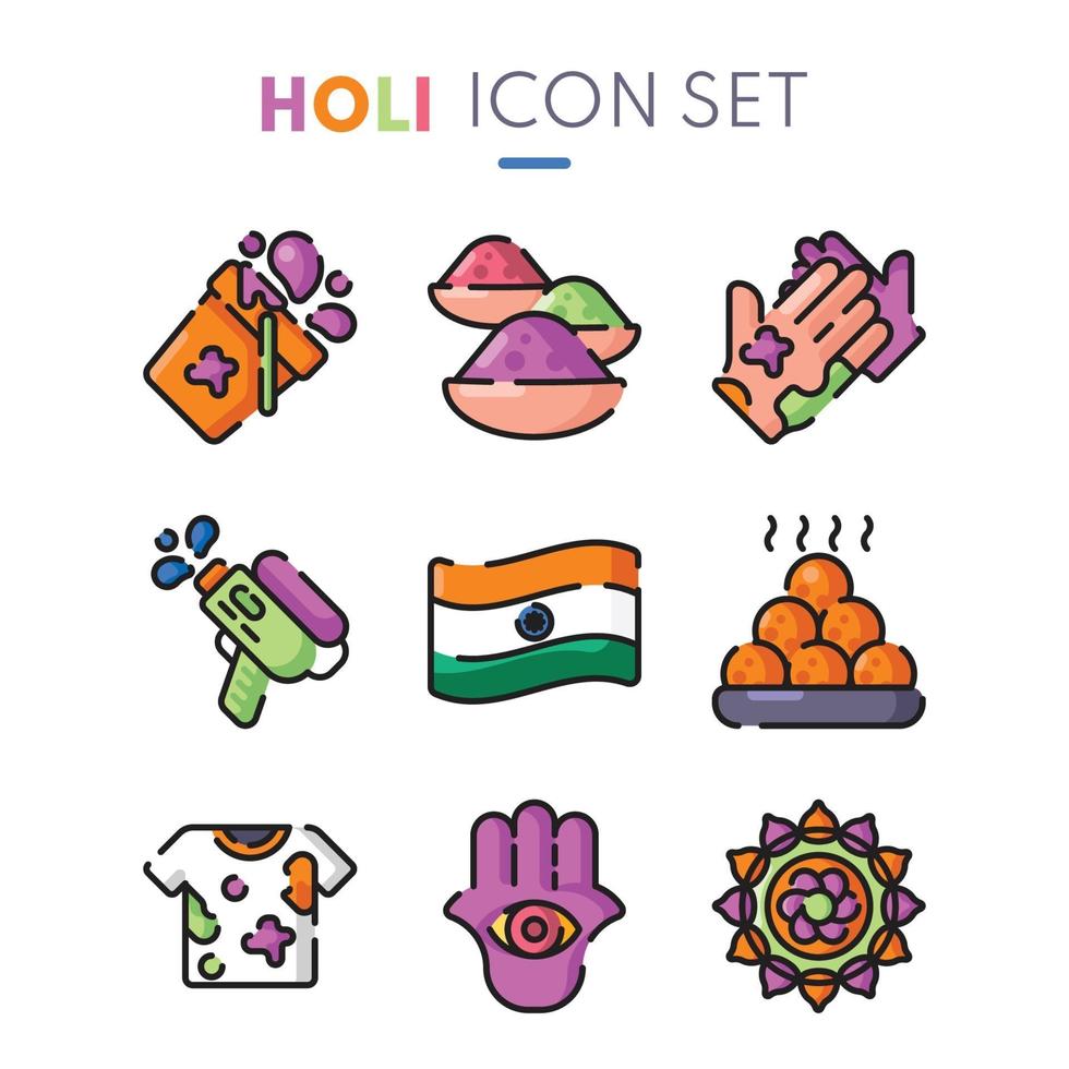 coleção de ícones do festival holi em design plano vetor