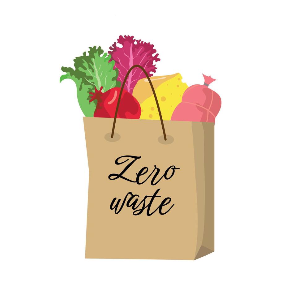 reutilizável mercearia eco saco com legumes em branco fundo zero desperdício dizer não para plástico .vetor vetor