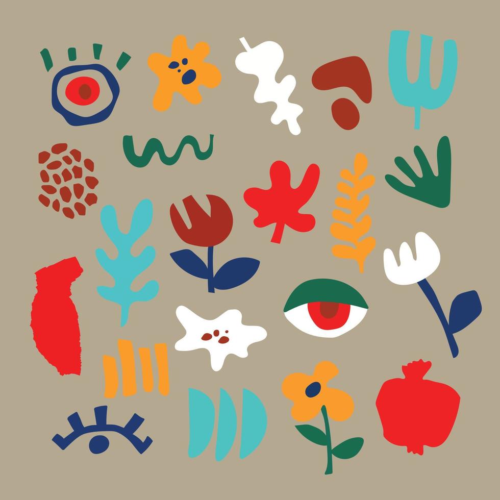 Matisse estilo. geométrico e orgânico formas dentro papel cortar estilo. vetor abstrato moderno floral elementos para criando logotipos, padrões, cartazes, cobre e cartões